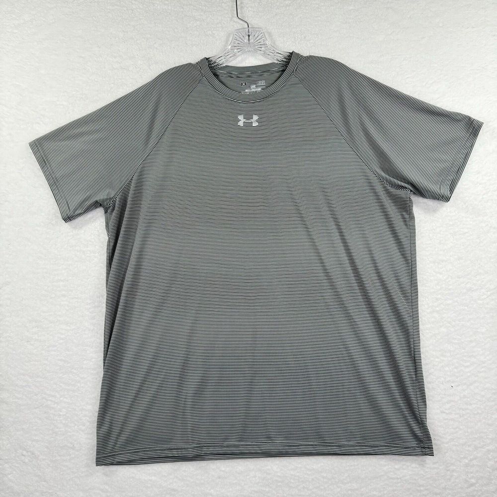 Under Armour Loose Heatgear Shirt Mens‎ L Gray White Stripes Lightweight